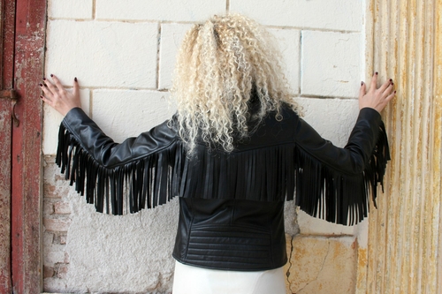 Women's Real Genuine Black Fringe Motorbike Leather Jacket 