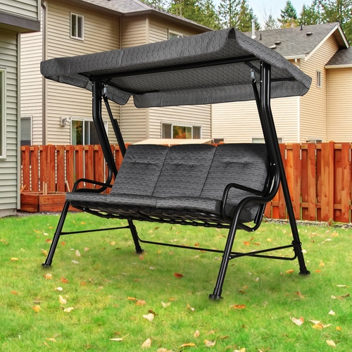 Outsunny Outdoor 3-person Metal Porch Swing Chair w/ Canopy for Patio