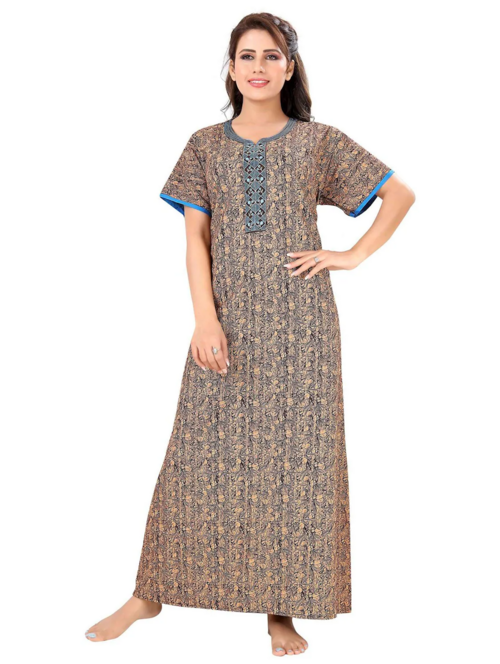 women printed cotton maxi nighty