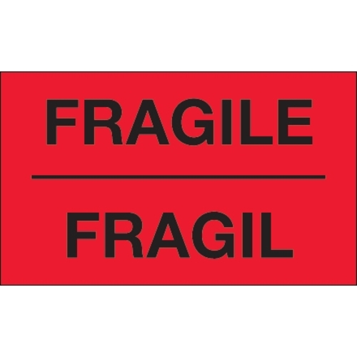 Tape Logic DL1091 3 x 5 in. - Fragil Fluorescent Red Bilingual Labels 