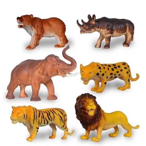 Set of 6 Big Size Full Action Toy Figure Jungle Cartoon Wild Animal