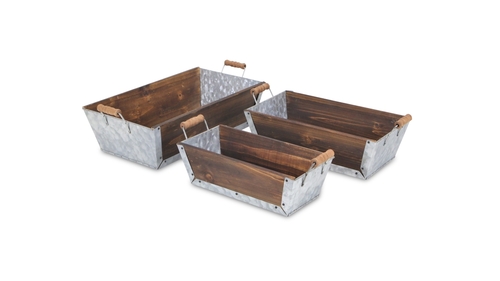 Cheungs 5547-3BR Wood & Metal Tapered Crates with Side Handles - Set o