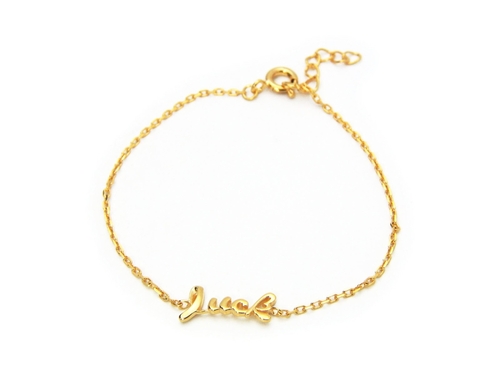 Fronay 212352G 6 in. Slender Cursive Luck Bracelet in 18k Gold Plated 