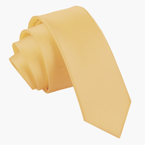 Plain Satin Skinny Tie - Pale Yellow