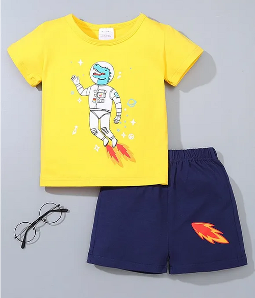 Half Sleeves T-Shirt & Shorts Set Space Print (Size-6-7YEAR)