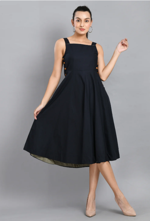 BLUE LINEN WOOD BUTTON DRESS (Size XL)