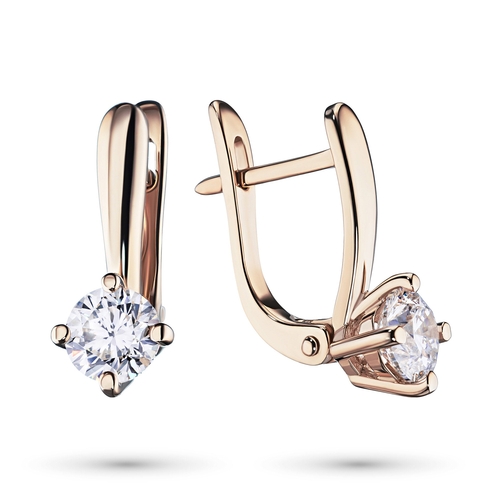 14K Rose Gold Earrings with 2 Round-Cut Lab-Created Diamonds 1.02