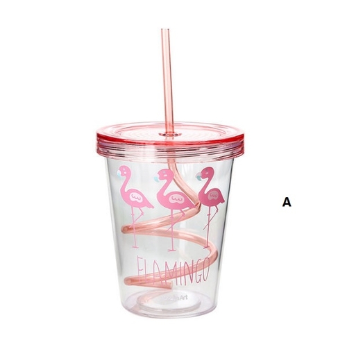 Flamingo Plastic Tumbler & Straw