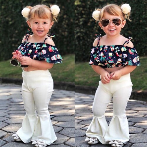 Toddler Kids Girls Off Shoulder Strap Floral Crop