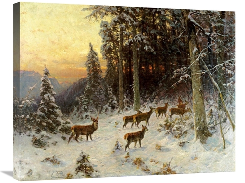 Global Gallery GCS-267388-30-142 30 in. Deer in Winter Wooded Landscap