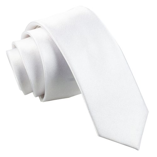 Plain Satin Skinny Tie - White