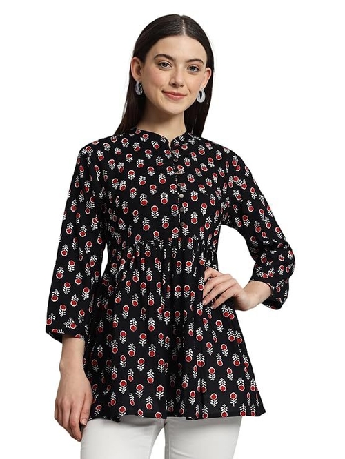 Women's 100% Cotton Casual Printed Mandarin Neck with 3/4 Sleeve