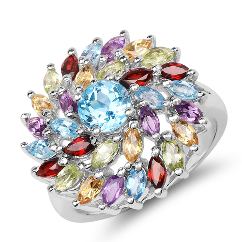 3.70 Carat Genuine Multi Stone .925 Sterling Silver Ring