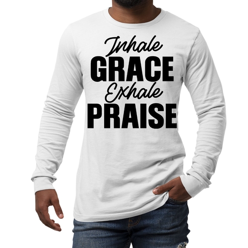 Mens Long Sleeve Graphic T-shirt Inhale Grace Exhale Praise Black