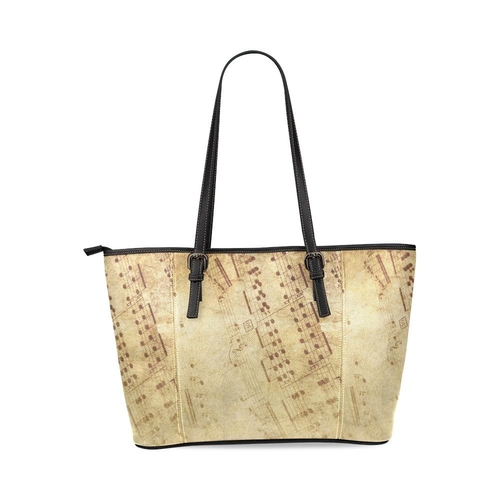 Large Leather Tote Shoulder Bag - Tan and Brown Sheet Music Print