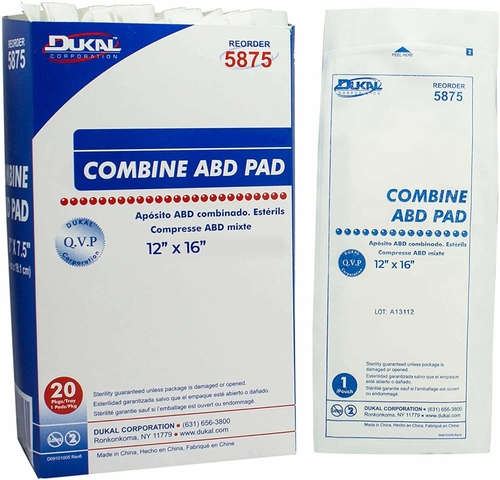 Dukal Abdominal Pads. Pack of 25 Non-Sterile ABD Pads 12" x 16".