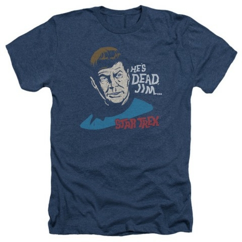 Trevco Star Trek-Hes Dead Jim - Adult Heather Tee - Navy- Small