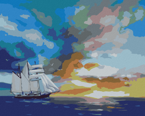 Zuty - Paint by Numbers - SAILBOAT, SUNSET AND CLOUDS (D. RUSTY RUST),