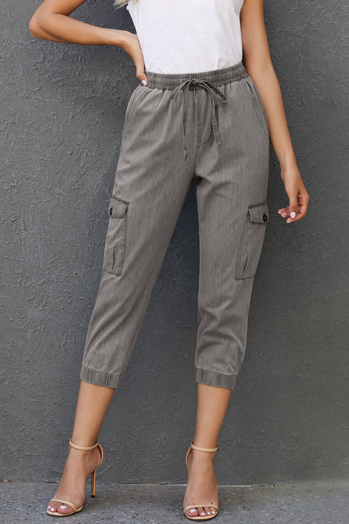 Gray Drawstring Cargo Pocketed Joggers