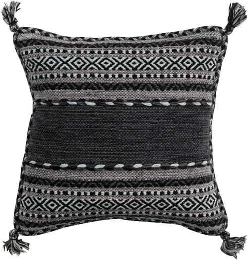 Surya TZ001-2222 Trenza Pillow Cover - Black, Charcoal & Light Gra