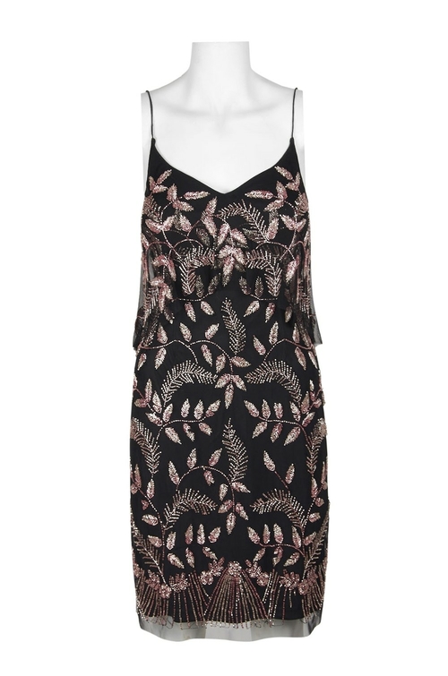 Aidan Mattox Spaghetti Strap Popover Zipper Back Embellished Mesh