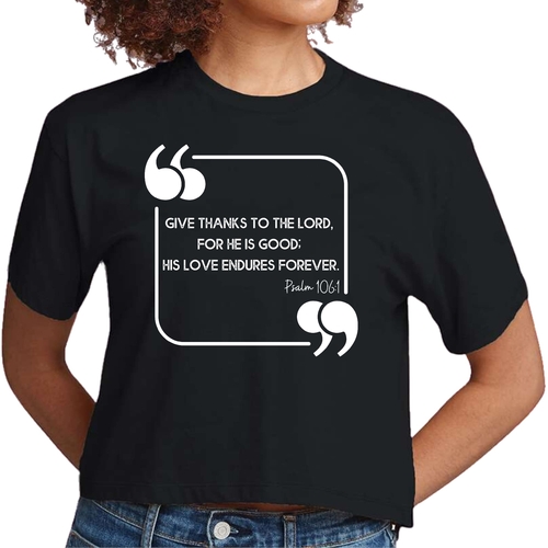 Womens Cropped Graphic T-shirt - Give Thanks to the Lord