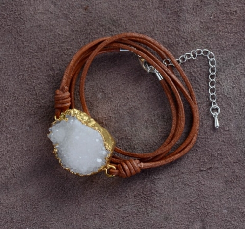 Unique Leather with Gilded Druzy Charm Wrap