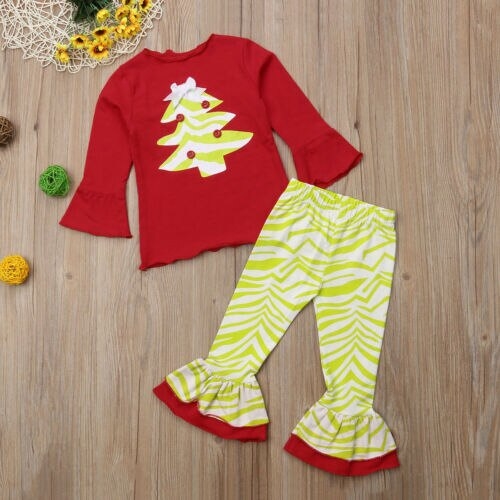 Toddler Kid Baby Girl XMAS Tree Clothes Ruffle