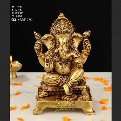 7"BRASS GANESH SITTING ON CHOKI