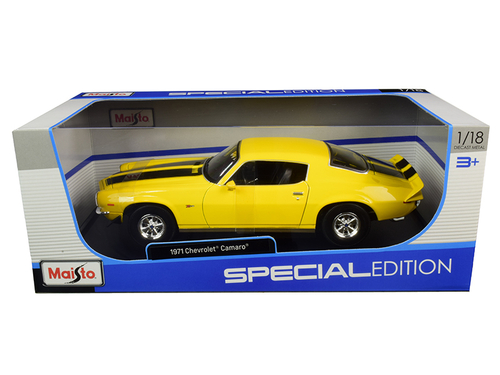 1971 Chevrolet Camaro Yellow with Black Stripes 1/18 Diecast Model Car