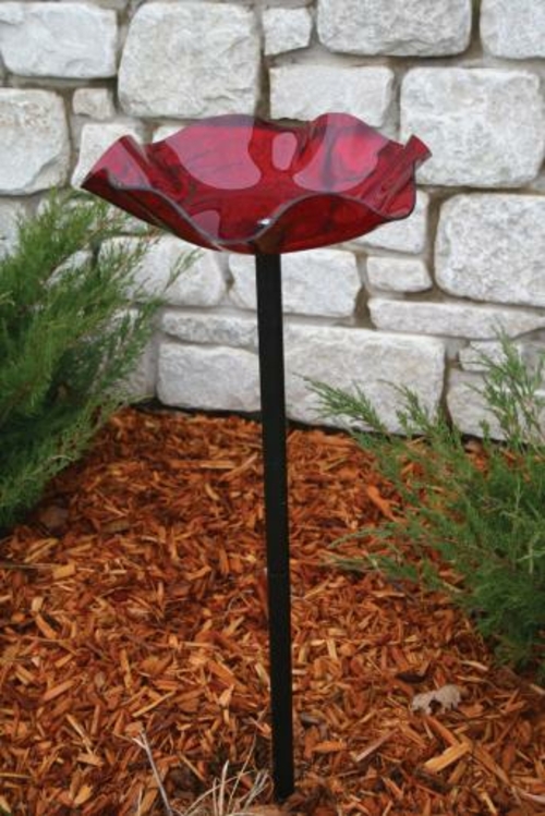 Birds Choice AAP214 Pole Mounted Red Acrylic Bird Bath