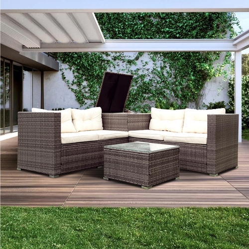 4 Piece Patio Sectional Wicker Rattan Outdoor Furniture Sofa Set with