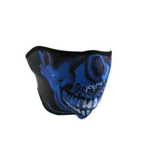 Neoprene half Face Mask  Blue Chrome Skull