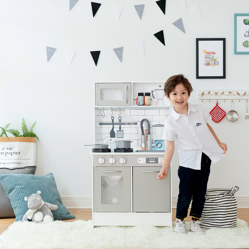 Teamson Kids Grey Interactive Wooden Play Kitchen