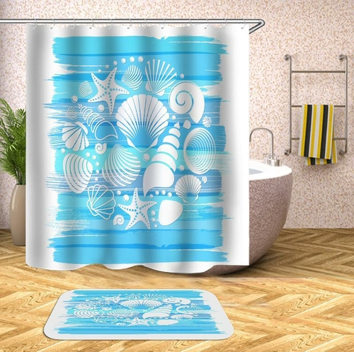 Seashells Mix Over The Blue Shower Curtain