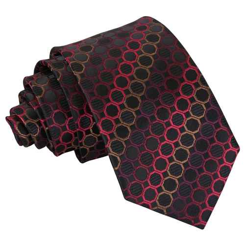 Honeycomb Polka Dot Slim Tie - Black, Red & Bronze