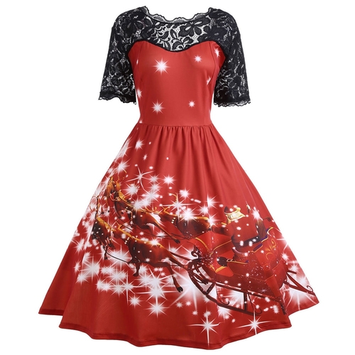  Women Christmas Lace Panel Father Midi
