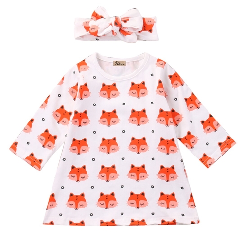 2pcs Lovely Fox Print Newborn Baby Girls