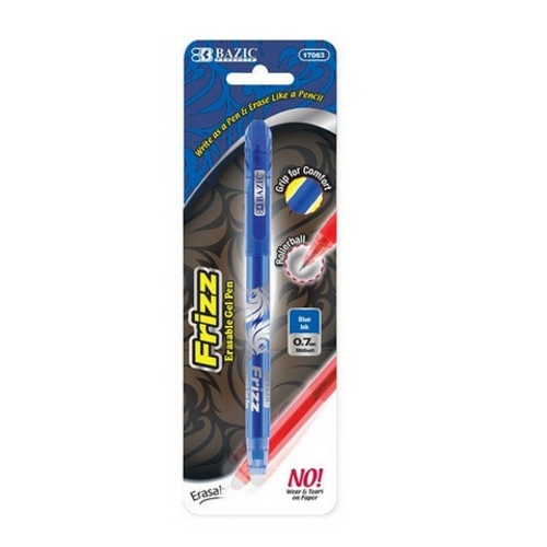 Bazic 17063  Frizz Blue Erasable Gel Pen with Grip Case of 24