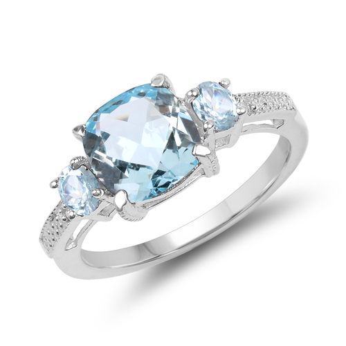 2.91 Carat Genuine Blue Topaz & White Topaz .925 Sterling Silver Ring
