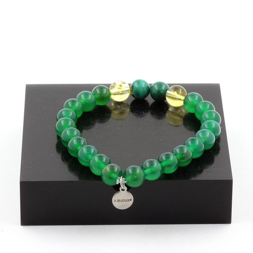 Malachite from Congo + Citrine + Green Agate Bracelet 8 mm Beads.