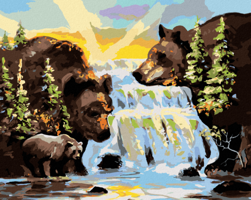 Zuty - Paint by Numbers - BEAR AND A WATERFALL (D. RUSTY RUST), 40x50
