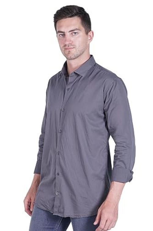 Solid Regular Fit Cotton Casual Shirt with Spread Collar & Full