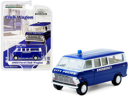 1969 Ford Club Wagon Bus Dark Blue and White \City Police Emergency\"