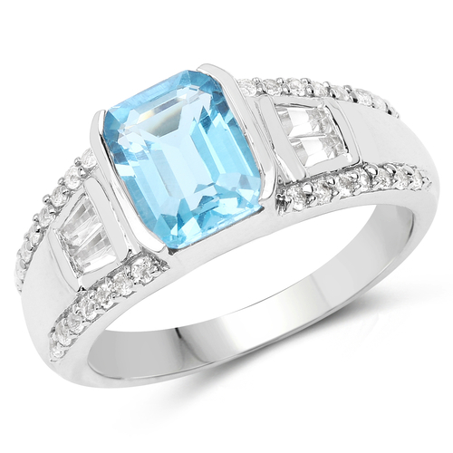 2.44 Carat Genuine Swiss Blue Topaz and White Topaz .925 Sterling