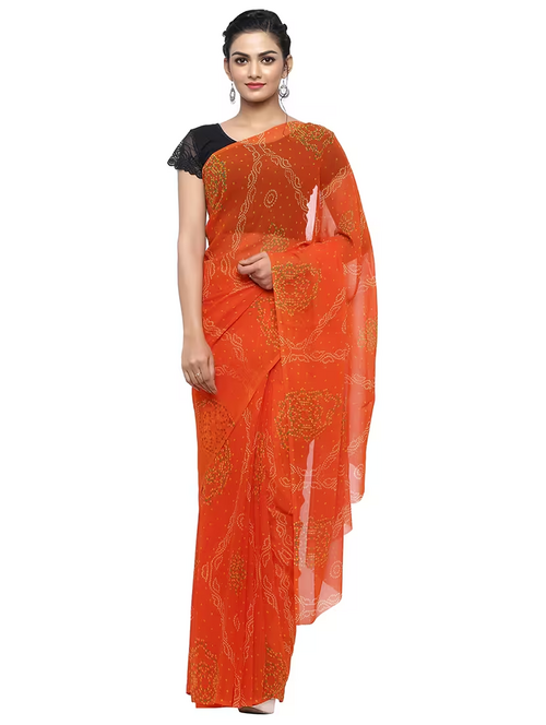 women's bandhani orange colored saree