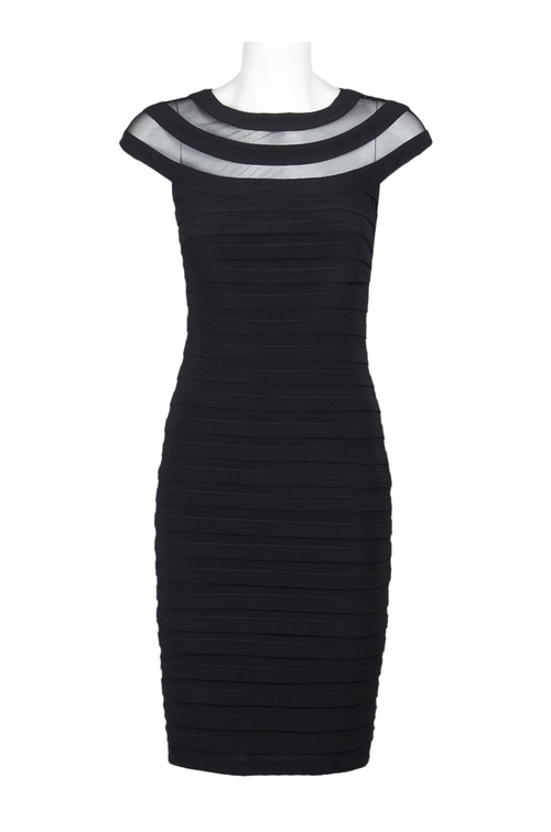 Adrianna Papell Crew Neck Cap Sleeve Zipper Back Banded Jersey Mesh