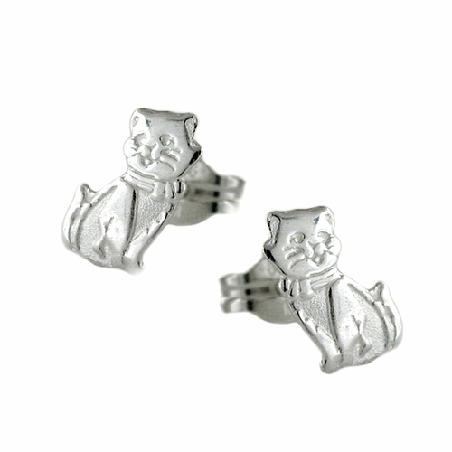 earrings cat glossy silver 925