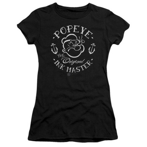 Trevco Popeye-Ink Master Short Sleeve Junior Sheer Tee, Black - La