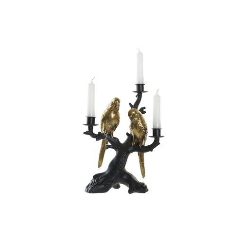 Candle Holder DKD Home Decor Black Golden Resin Parrot Tropical 22,5 x